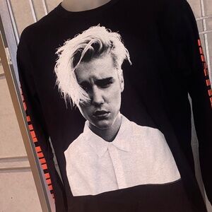 Black Graphic Long Sleeve Shirt with orange Accents